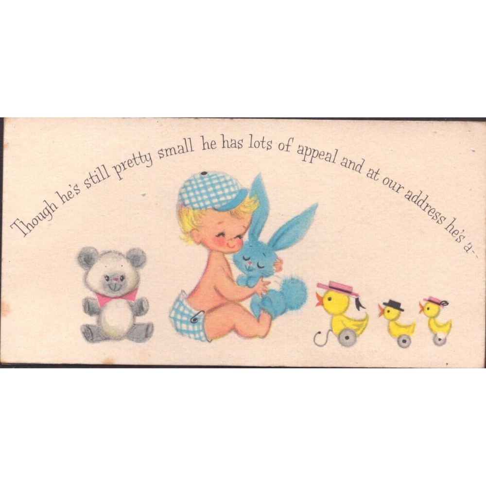 Vintage 1960s Hallmark Baby Boy Birth Announcement Card Mighty Big Wheel